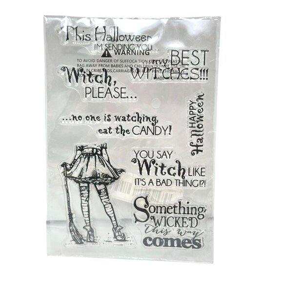 Halloween Clear Stamps Set Witch Quotes Something Wicked Happy Halloween Craft - Picture 1 of 5